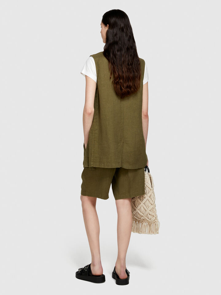 100% linen bermudas - women's shorts - Military Green | Sisley image number 3